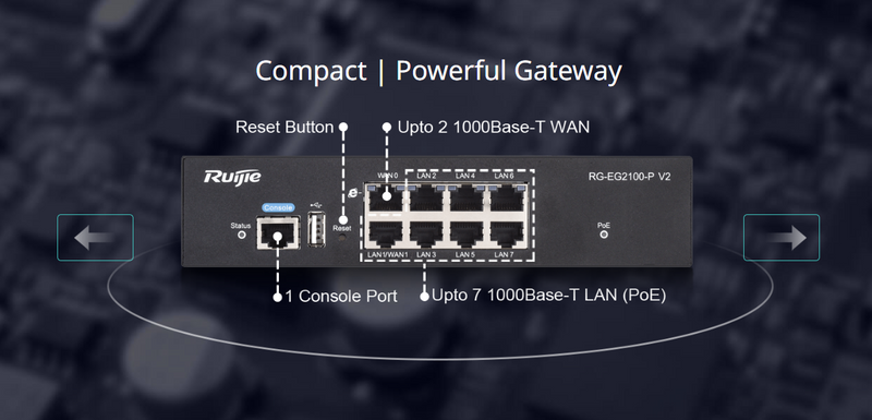 Managed Router 8 Giga Ports (7x PoE+, Up to 2x WAN Configurable) 135W, Up to 300 Clients