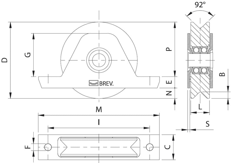 (336V-100) 4" Recessed Mount V-Groove Wheel / Capacity For Doors Up To 840 lb (380 kg) / 2 Bearings / 15/16" Wide / Galvanized
