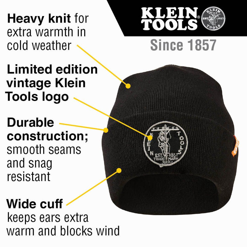 Heavy Knit Hat, Black, Vintage Patch Logo