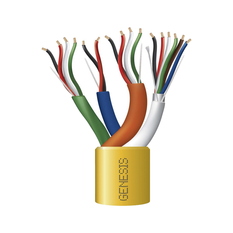 305-meter cable reel, yellow, made up of: 6 x 22 AWG shielded, 4 x 18 AWG, 4 x 22 AWG, and 2 x 22 AWG, for access control applications.
