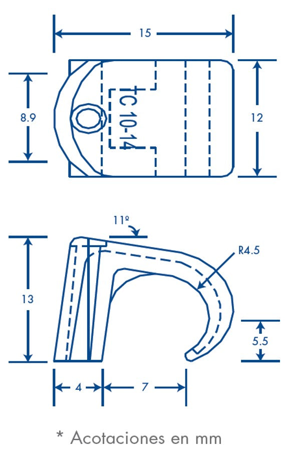 Grapas para conductores redondos, color gris, 10 mm (100 unidades) (3104-00100)