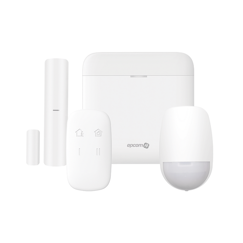 (EPCOM AX) Alarm KIT / Includes: 1 Hub with backup battery / 1 PIR Sensor / 1 Magnetic Contact / 1 Remote Control / WiFi / Compatible with Hik-Connect P2P