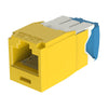 The Category 6A, RJ45, 8-position, 8-wire, 10 Gb/s UTP Mini-Com universal jack module has TG-style termination and is Yellow