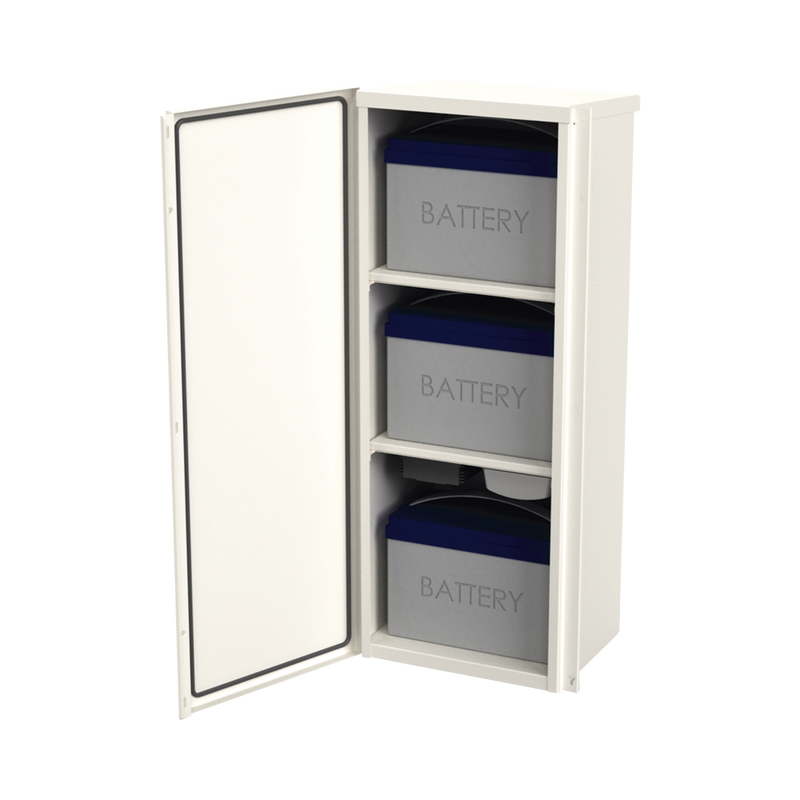 Galvanized Steel Cabinet for 3 Batteries PL110D12. Floor or Pole Accessories Not Included (400 x 1060 x 300mm).