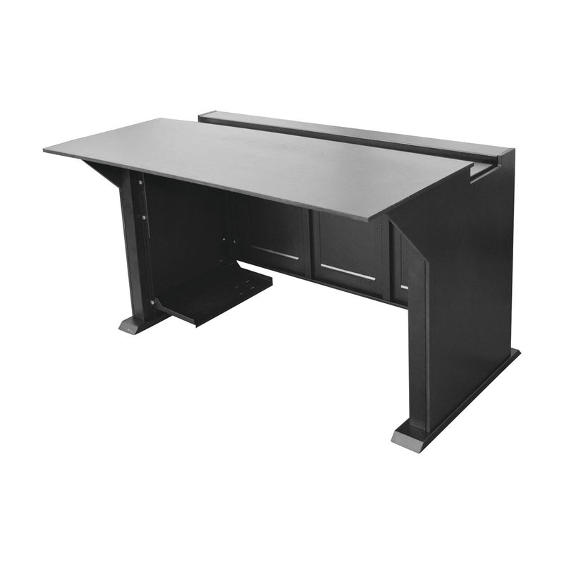 Monitoring and Control Professional Station for Video Surveillance, Access Control, Alarms Central Purposes. Dark Metal and Wood