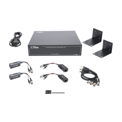 4-CHANNEL ACTIVE TRANSCEIVER Kit / VIDEO+POWER in a single UTP Cable / 150 meters in 4K, 200 meters in 5 MP/ Sends 36 Vdc and Receives 12 Vdc / ALL INCLUDED FOR RACK / Compatible with HD-TVI/CVI cameras/ AHD/CVBS / CLEAN INSTALLATION.