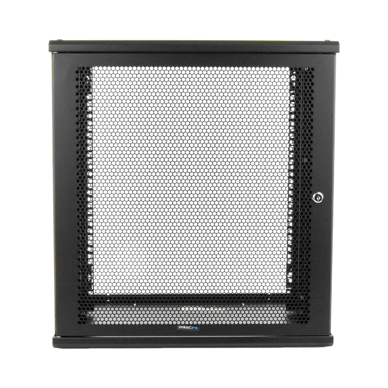 Linkedpro Wall Mount Enclosure, 19in, Perforated Door, 12 RU, 13.15 in (334 mm) Work Depth, Black. Shipped ASSEMBLED