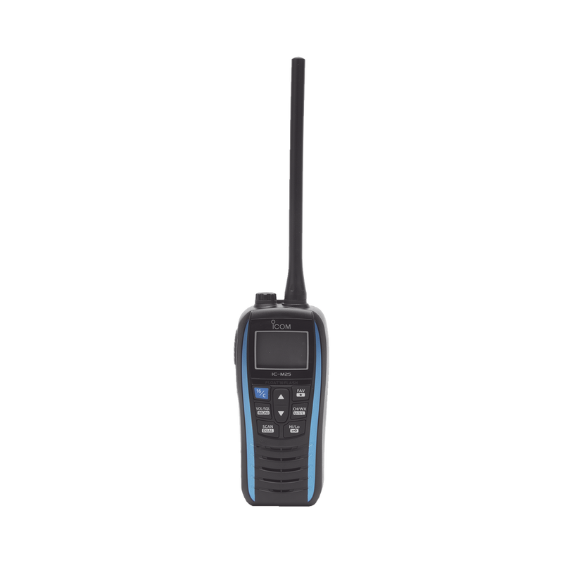 5W Floating Marine VHF Handheld, Marine Blue, Frequency Range Rx: 156.050-163.275MHz Tx: 156.025-157.425MHz. Battery, Charger, Antenna and Belt Clip Included
