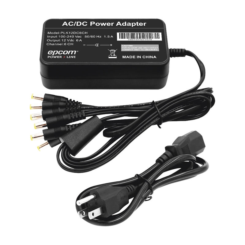12 VDC 6 Amp Power Supply / With 6 Outputs Male Power Plug
