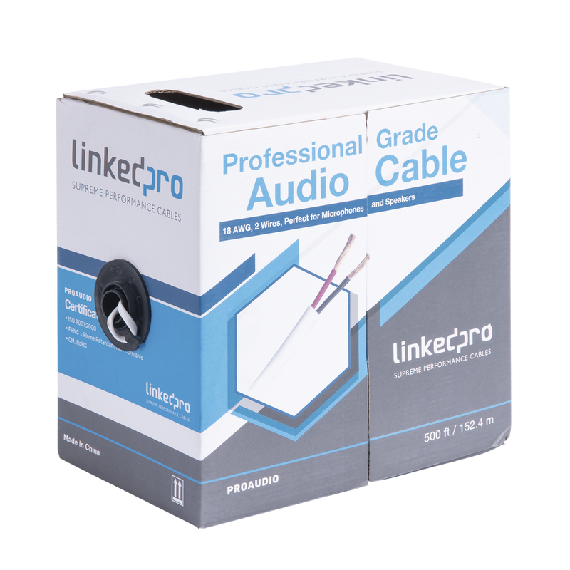 Professional Grade Audio Cable , 2 Wires, AWG 18 Perfect for Microphones and Speakers, Reel 500 ft (152 m)