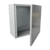 Single Door Wall Mount Enclosure (15.75 x 15.75 x 7.87 in) and Metal Backplate for equipment assembly.