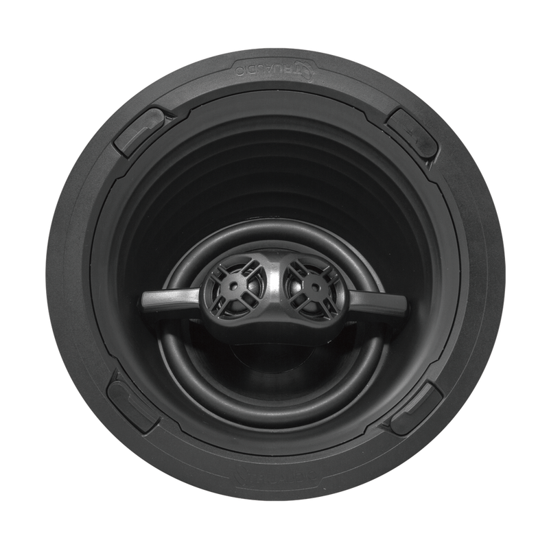 Revolve Series 3-way in-ceiling angled home theater surround, 7' Revolve Series™ 3-way in-ceiling angled home theater surround, 7' Polypropylene woofer, (2) 1' silk-dome swivel tweeter, 150 watts, 8Ω.