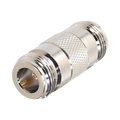 50 Ohm Straight Barrel Adapter, from N Female to N Female Connector, Silver/ Gold/ PTFE.
