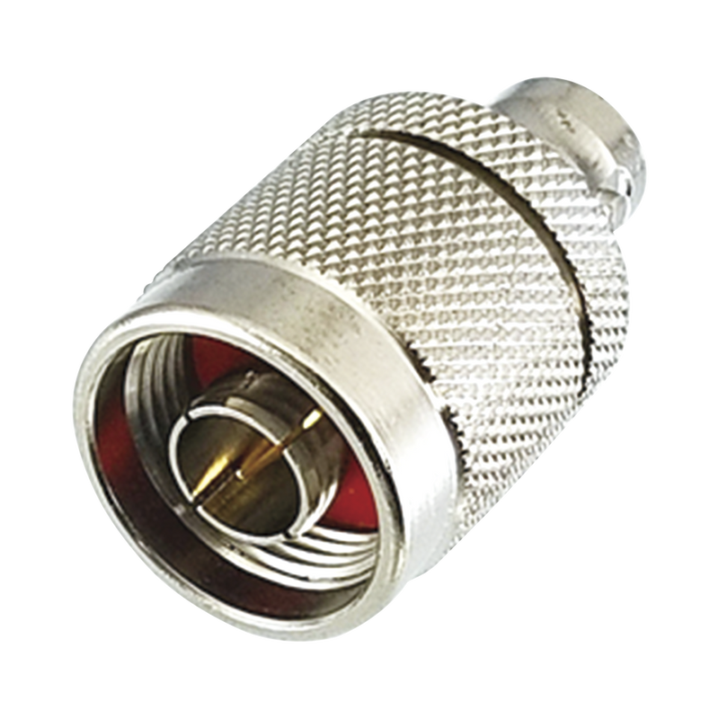 Straight Adapter from N Male to BNC Female Connector, Silver/ Gold/ PTFE.