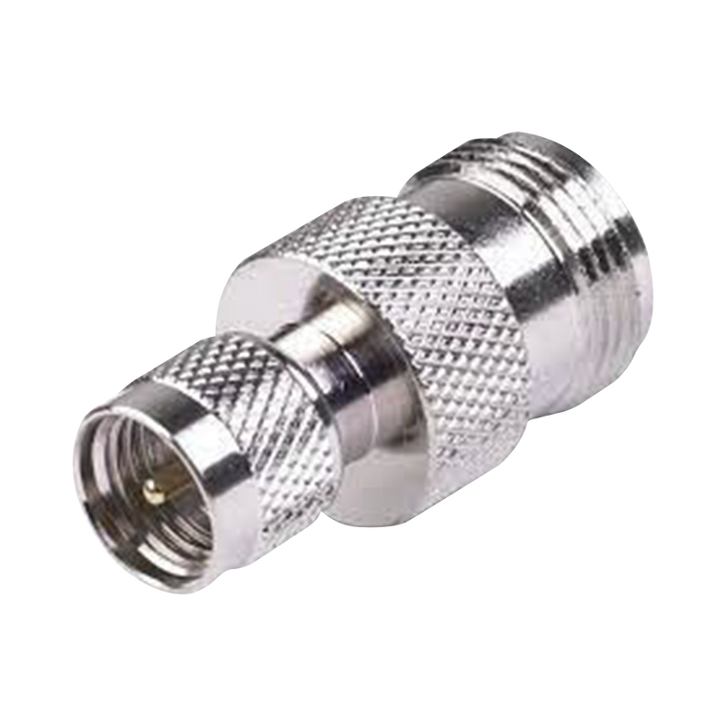 Adaptador recto de Mini-UHF macho a conector N hembra, nΓquel/oro/PTFE.