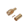 Reverse Polarity SMA Male connector for RG-142/U cable crimp, Gold/Gold/PTFE.