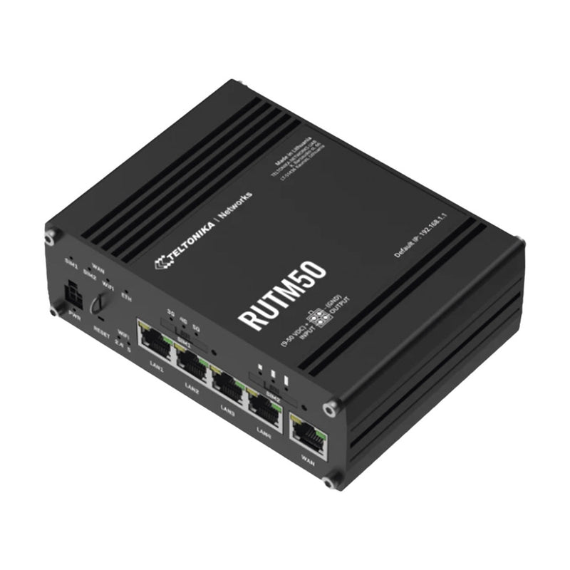 5G Dual-SIM Router, up to 3.4 Gbps, RUTM50000000, 4 Ethernet Ports + 1 WAN Port, Wi-Fi Wave-2 802.11ac up to 867 Mbps, USB, Certificates: FirstNet, AT&T, T-Mobile Verizon