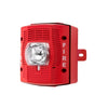 Red, outdoor speaker strobe for wall installations with selectable strobe settings