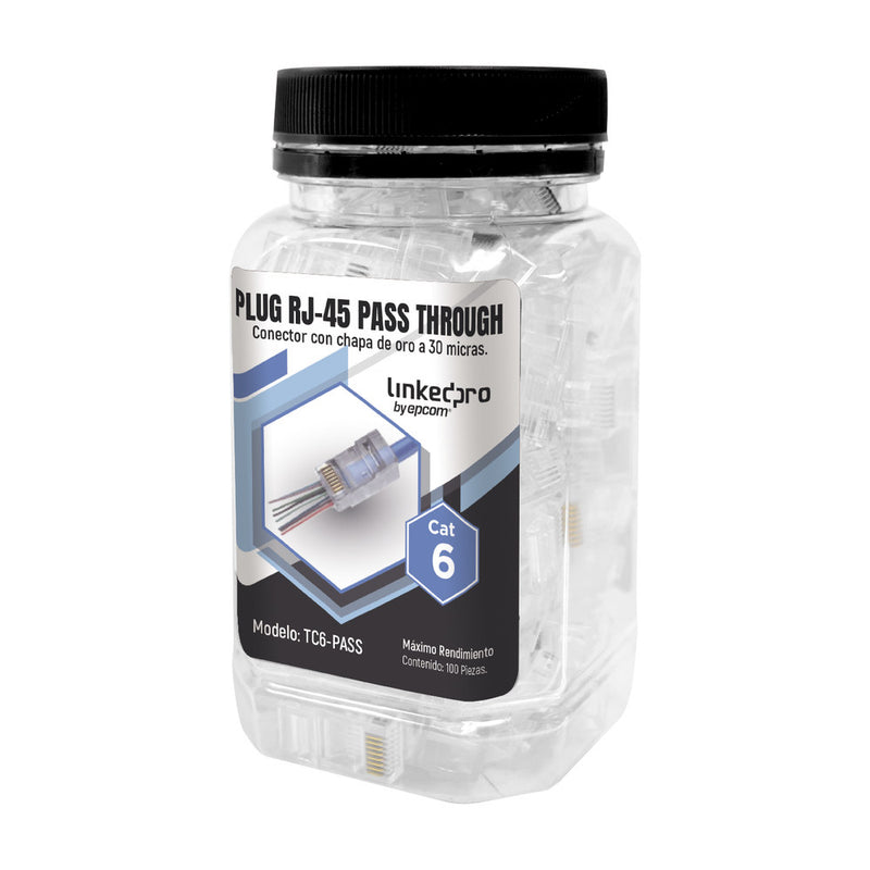100 pieces bottle with modular Plugs Pass through RJ45 Cat6 unshielded, 30 micron gold plated for extreme durability