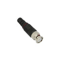 75 Ohm Straight BNC Male Connector with Black Relief Plastic Base for RG-59/ RG-6, Nickel/ Gold/ PTFE.