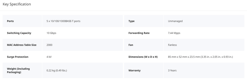 5-Port 10/100/1000 Mbps Unmanaged Non-PoE Switch