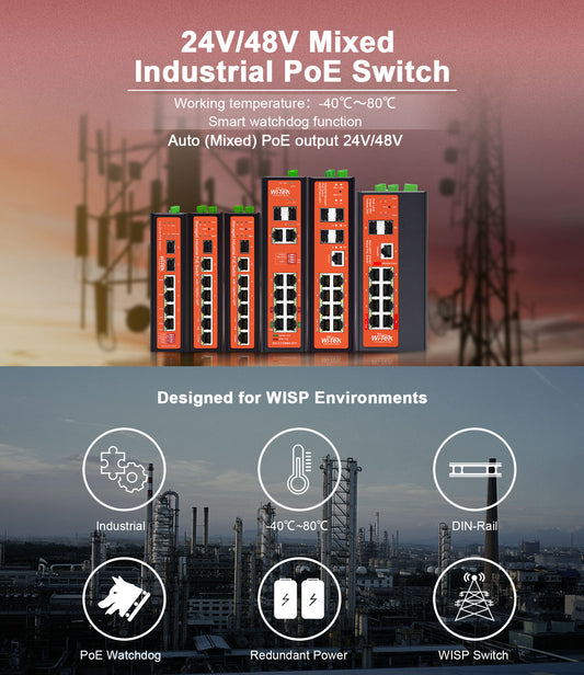 Rugged Industrial PoE Switch - 8x Gigabit PoE, 2x SFP, 60W High-Power Ports, Extreme Temperature Design