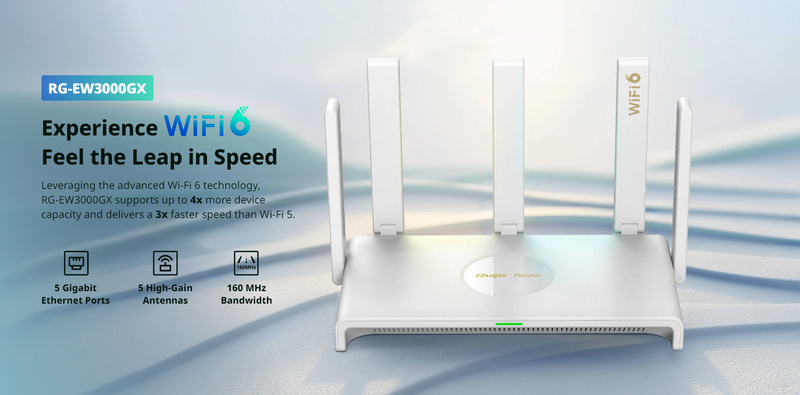 Wi-Fi 6 Gigabit Gaming Router, Dual-WAN Aggregation, 160 Mhz Bandwidth, Exclusive Reyee Mesh Providing Full-Space-Coverage Wi-Fi Solution, Free Cloud Management