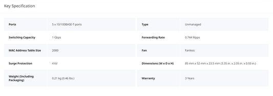 5-Port 10/100 Mbps Unmanaged Non-PoE Switch