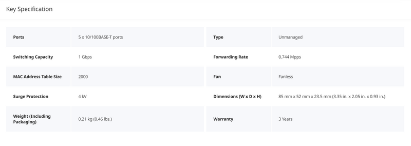 5-Port 10/100 Mbps Unmanaged Non-PoE Switch