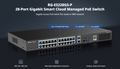 28-Port Gigabit Smart Cloud Managed PoE Switch, 24 PoE+ Ports, 2 RJ45 Ports, 2 SFP Ports, 370W, IP Camera Recognition, Unique Value for CCTV Network