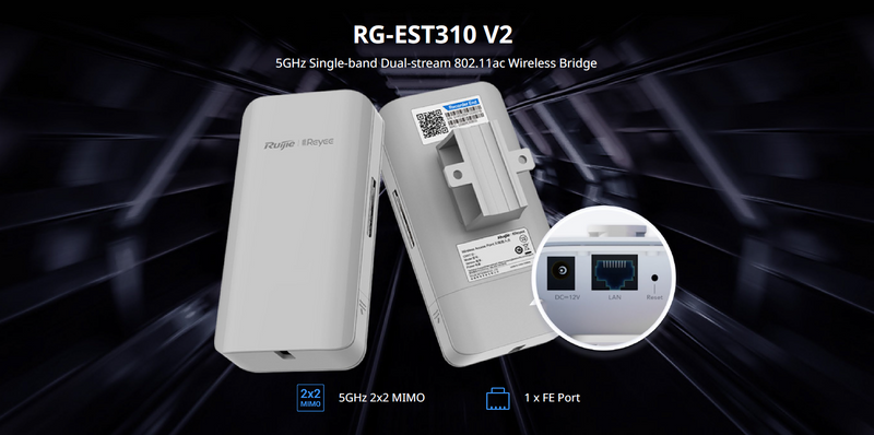 2-Pack / RG-EST310 V2, 5GHz Dual-stream 802.11ac 1KM Wireless Bridge