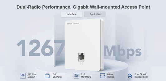 360° Indoor Wall-Mounted Wi-Fi 5 Access Point, Dual-band 802.11ac Wave2, 1267 Mbps, 2 GE Ports, Supports Up to 110 Users