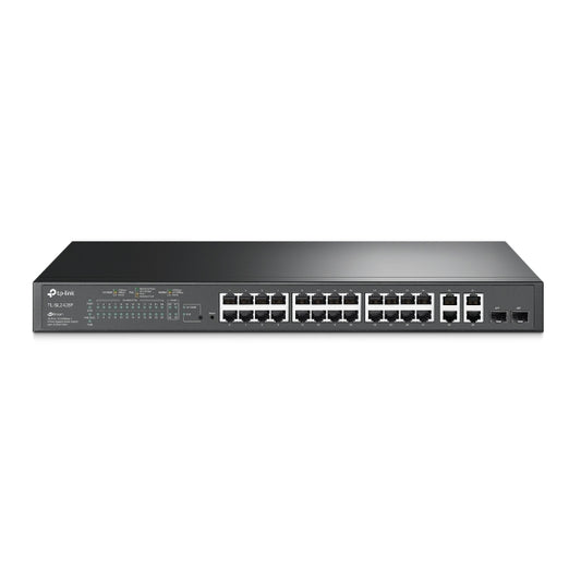 Switch PoE+ JetStream SDN Manageable 24-Port 10/100 Mbps + 2 puertos 10/100/1000 Mbps (Uplink) + 2 SFP Ports (Combo 2 RJ45 10/100/1000 Mbps), 250W, Centralized Management OMADA SDN