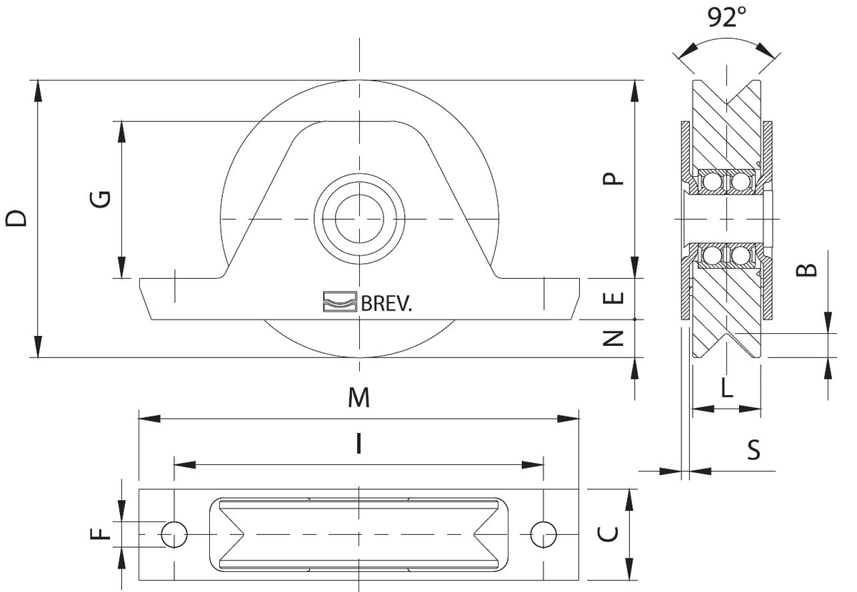 (336V-100) 4" Recessed Mount V-Groove Wheel / Capacity For Doors Up To 840 lb (380 kg) / 2 Bearings / 15/16" Wide / Galvanized