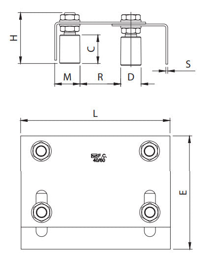 (255-220) - Adjustable Upper Guide for up to 2-3/8"/ For Sliding Doors / W/4 Rollers of 1" (30mm) / Galvanized
