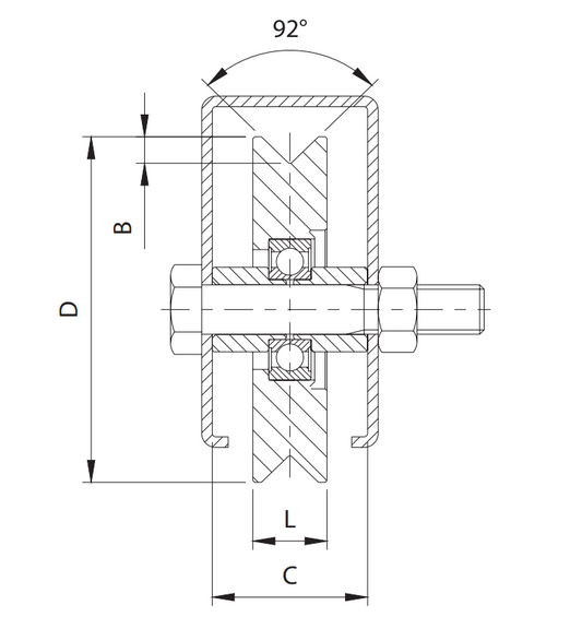 (300V-140) - 4" V-Groove Wheel / For sliding doors / Up to 600 lb (270 Kg) / 1 Bearing / 1 " Wide / Galvanized