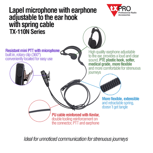 Lapel Microphone with Adjustable Earphone for KENWOOD TK3230/3000/3402/3312/3360/3170,NX240/340/220/320/420, TKD240/340
