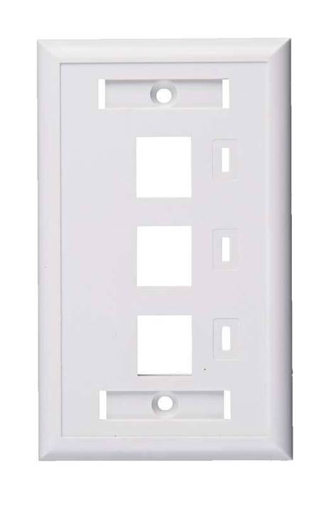 Face Plate, 3 Output Ports, with Space for Label - White