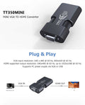 MINI Adapter - VGA to HDMI / Resolution 1920x1080 @ 60Hz / 3.5mm Audio Jack / Supports Micro USB Power