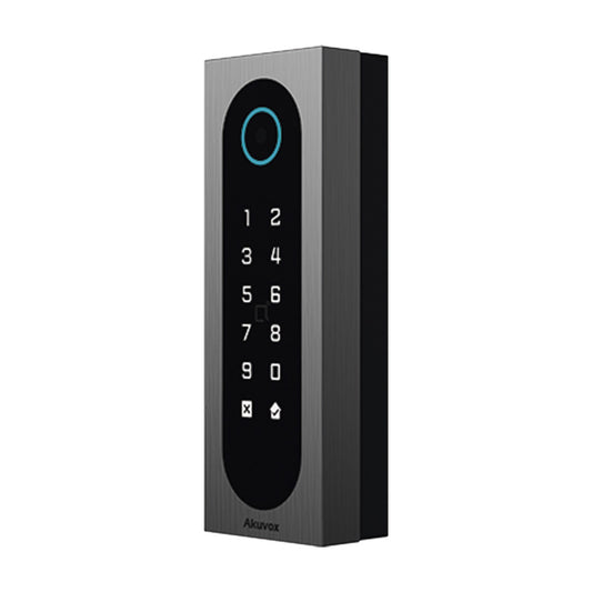 Slim Access Control Akuvox A08S / Aluminum and Tempered Glass / IP65 & IK09 / Capacity for 20,000 Cards / Multi Access Methods (QR, Bluetooth, PIN, RFID) / Supports Wiegand / 1 Relay Output