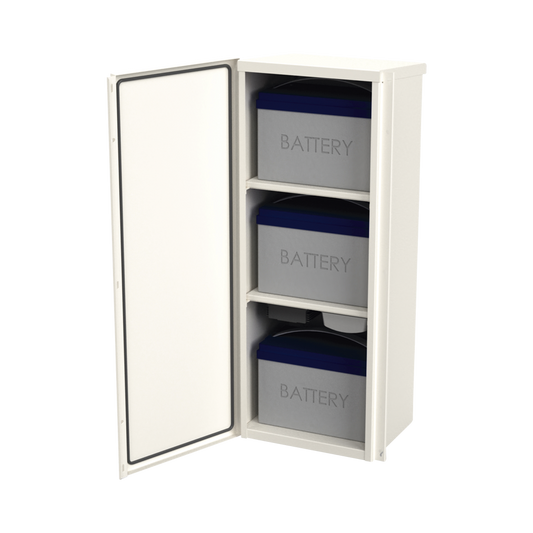 Galvanized Steel Cabinet for 3 Batteries PL110D12. Floor or Pole Accessories Not Included (400 x 1060 x 300mm).
