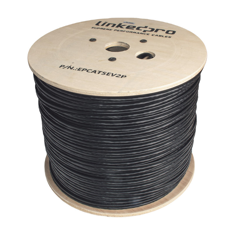 1000ft (305m) Cat5e + 16/2 Power Outdoor Combo Cable - CCA Bulk Ethernet with 16 AWG Power Pair for Long Range PoE & IP Cameras - UV Rated LDPE, Black