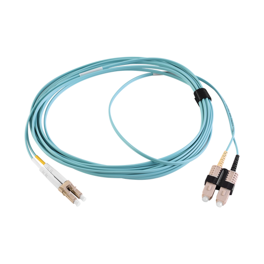 Fiber Optic Jumper, MM 50/125 XGLO OM3, LC-SC Duplex, ONFR, Aqua Color, 10 feet