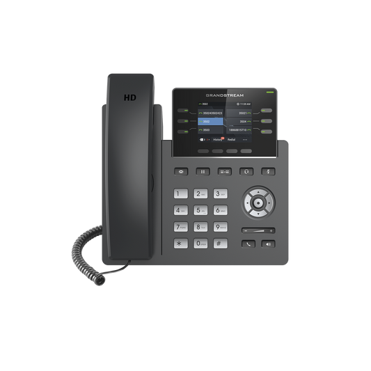 Operator-Grade IP Phone, 3 SIP lines with 6 accounts, Gigabit ports, PoE, 2.4' color display, Opus codec, IPv4/IPv6 with GDMS cloud management.