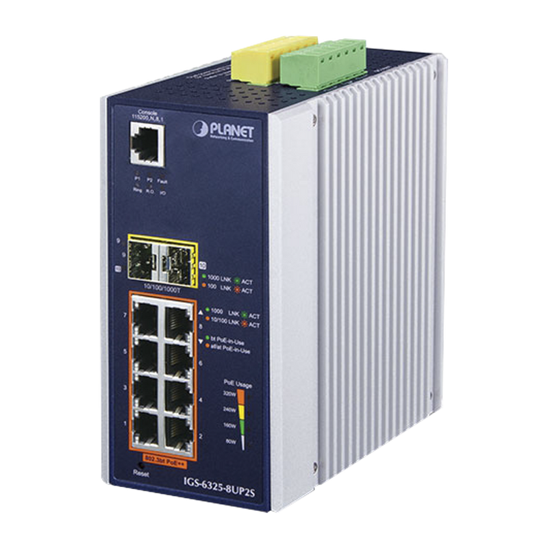 Switch Industrial Managed  L3 8-Port 10/100/1000T 802.3bt PoE + 2-Port 100/1000X SFP
