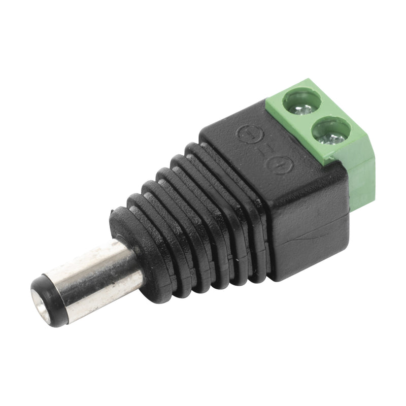 12 Vdc Polarized 3.5 mm Plug Male Adapter / Screw Terminals / Polarized (+/-) / Ideal for Video Surveillance Cameras.