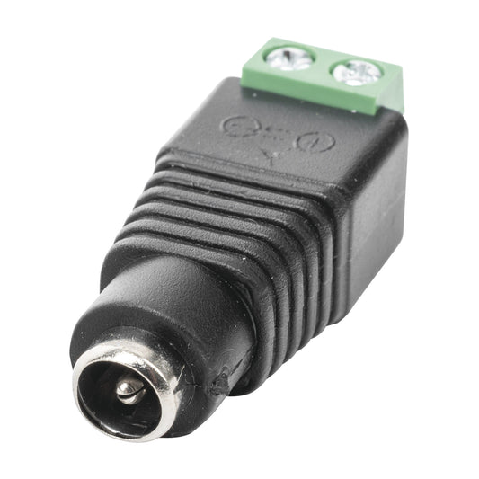 12 Vdc polarized 3.5 mm Jack Female Adapter / Screw Type Terminals / Polarized (+/-)/ Ideal for Video Surveillance Cameras.
