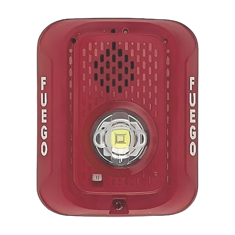LED Strobe Siren / 2-Wire / Wall Mount / 15 to 185 Candelas / Temporal 3 High and Low / Tamper / Spanish Marking / Red