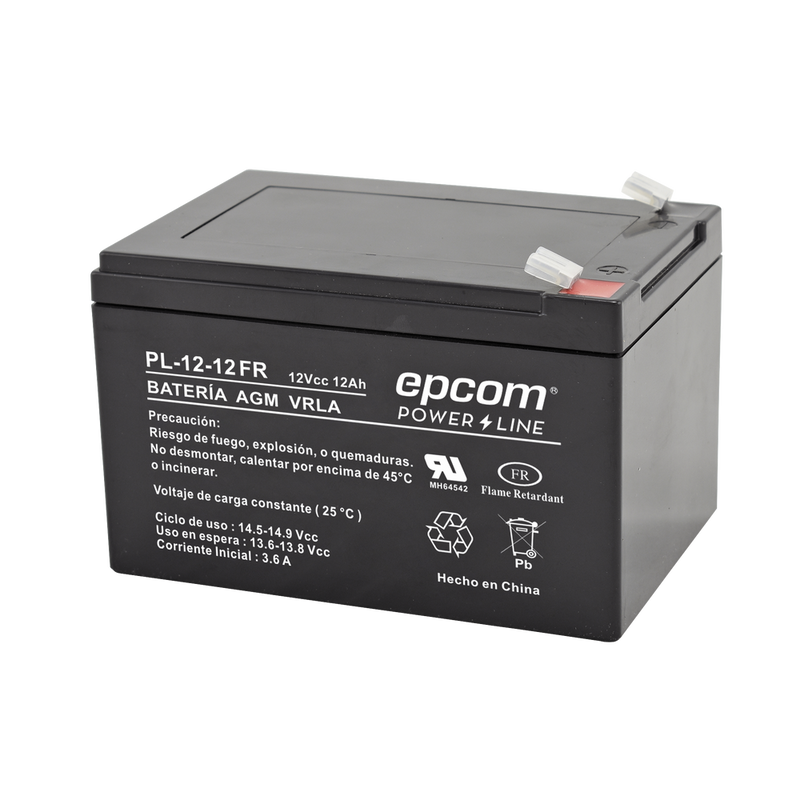 Backup battery / 12 V, 12 Ah / UL / AGM-VRLA technology / Flame retardant / For use in electronic equipment: Intrusion alarms / Fire / Access control / Video surveillance / F2 type terminals.