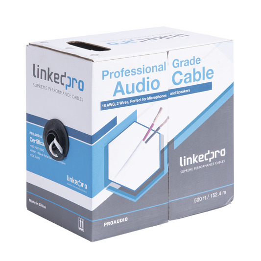 Professional Grade Audio Cable , 2 Wires, AWG 18 Perfect for Microphones and Speakers, Reel 500 ft (152 m)